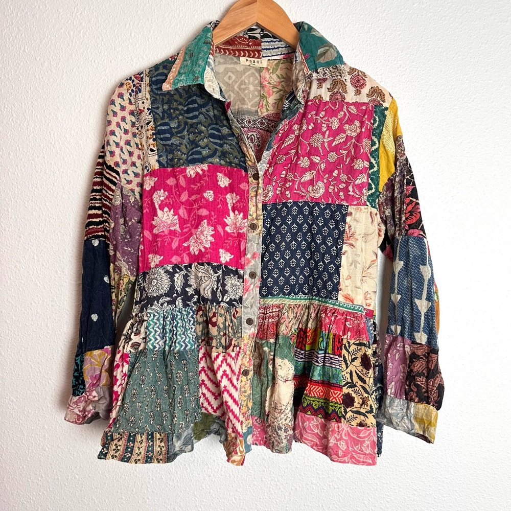 Paani S Patchwork Boho Blouse Top Colorful Floral